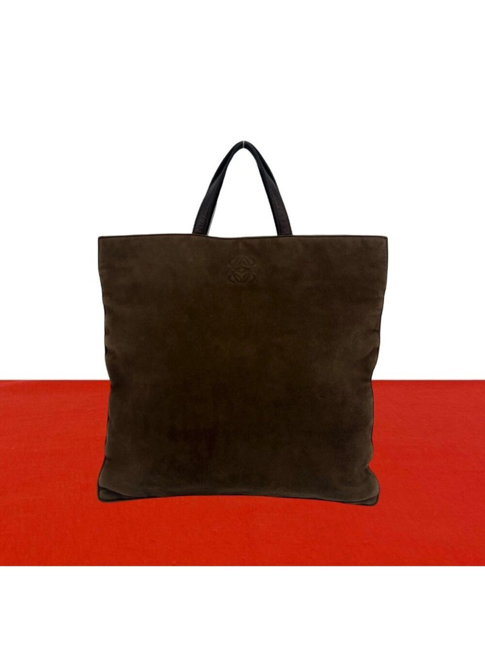 Loewe Anagram Embossed Logo Suede Nappa Leather Tote Bag Brown